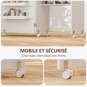 Table de couture pliable sur roulettes - table à rabat - 4 étagères - blanc