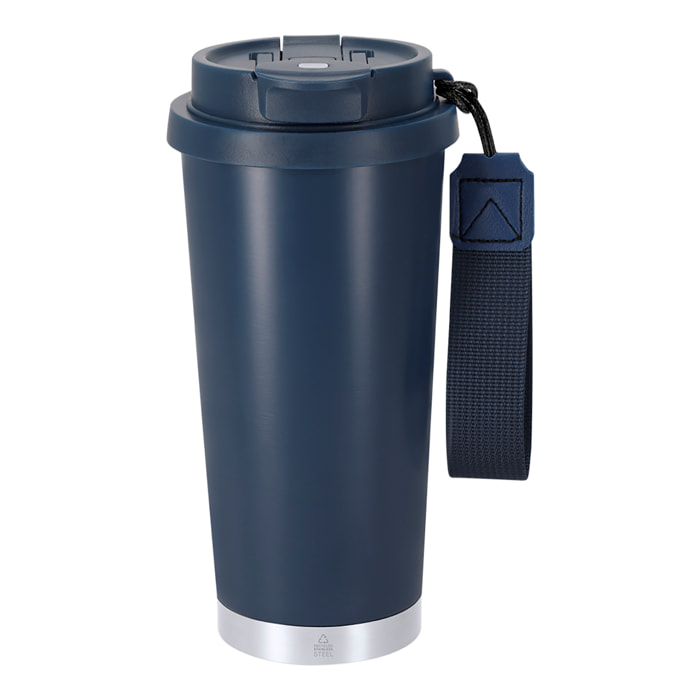 Bicchiere termico con una capacità di 500 ml in acciaio inossidabile riciclato. Dispone di un doppio sistema di bevuta: foro con chiusura ermetica e cannuccia integrata. Senza BPA.