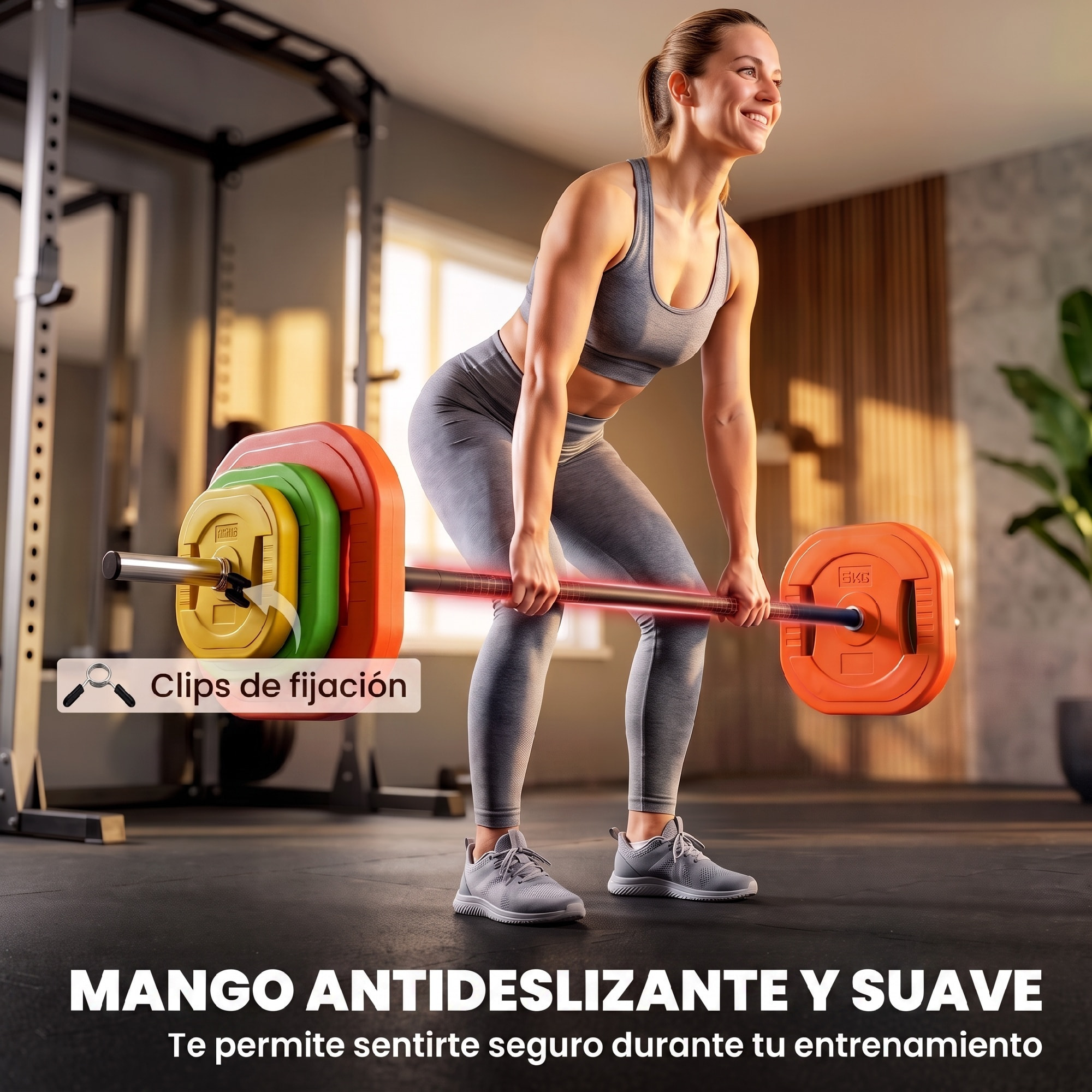 SPORTNOW Barra de Pesas 20 kg, Set de Pesas Ajustables con Barra de Acero de 140 cm, 6 Discos de 2x5kg, 2x2,5kg, 2x1,5kg, 2 Clips, Juego de Mancuernas para Entrenamiento de Fuerza en Casa Gimnasio