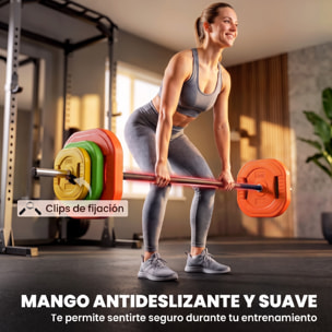 SPORTNOW Barra de Pesas 20 kg, Set de Pesas Ajustables con Barra de Acero de 140 cm, 6 Discos de 2x5kg, 2x2,5kg, 2x1,5kg, 2 Clips, Juego de Mancuernas para Entrenamiento de Fuerza en Casa Gimnasio