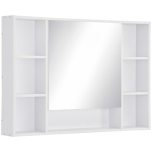 Armario de Baño con Espejo Armario de Pared Mueble de Baño Colgar con Puerta Estantes Abiertos 100x15x70 cm Blanco