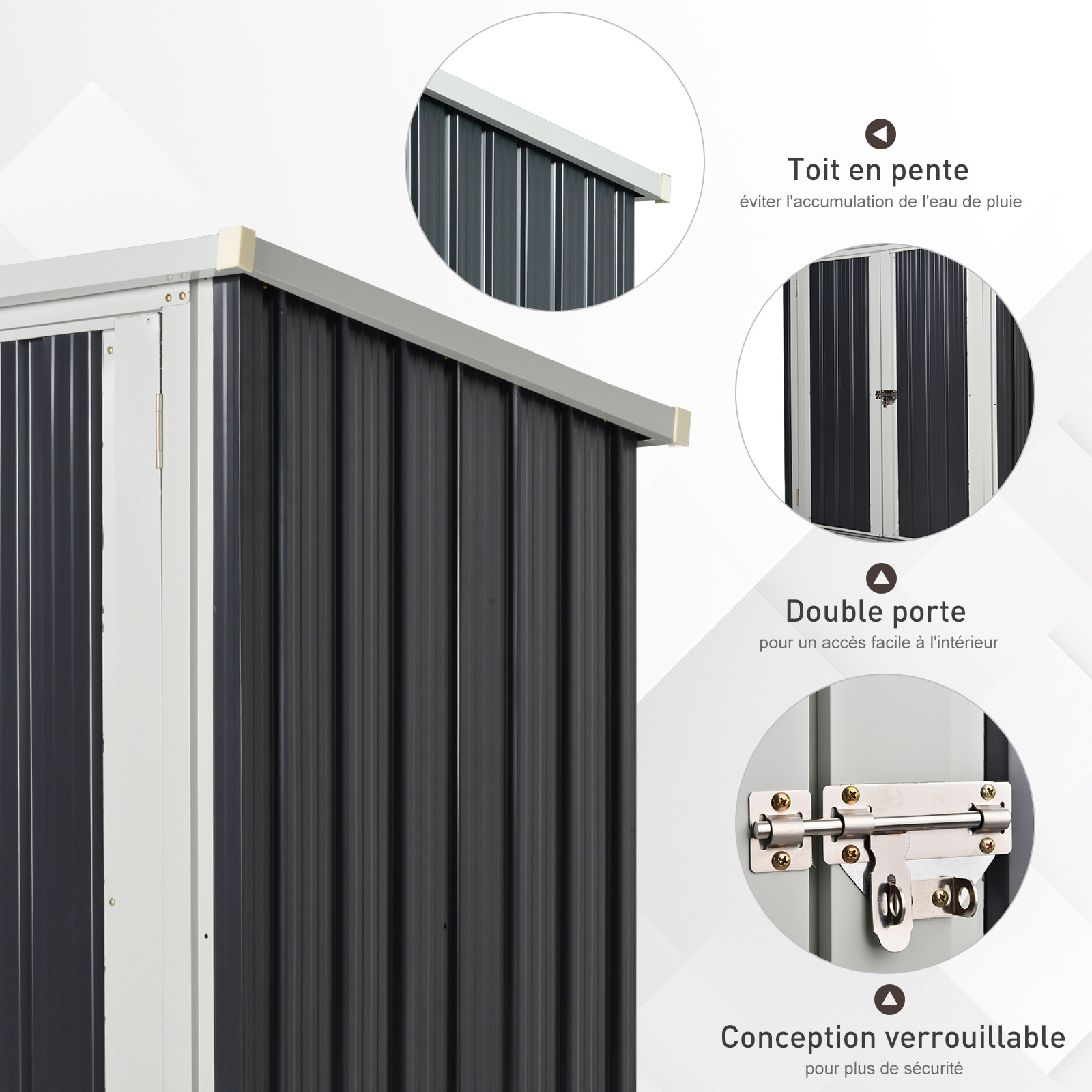 Abri de jardin - remise pour outils - abri vélo - tôle acier noir blanc