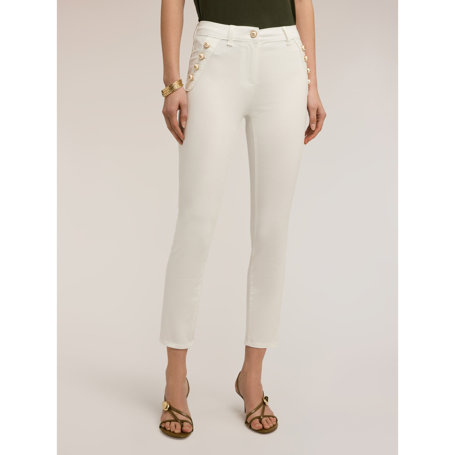 Motivi - Pantaloni slim in drill di cotone - Bianco