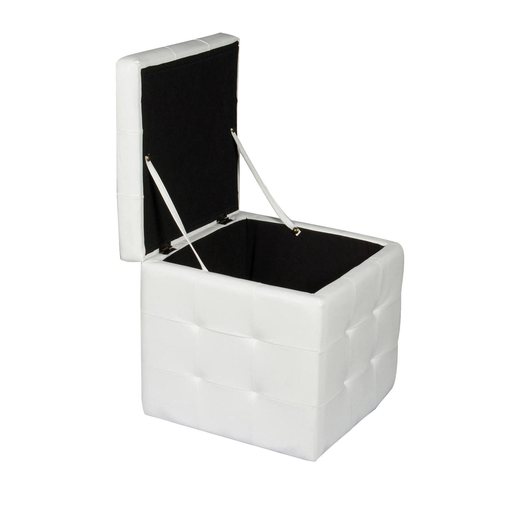 Pouf contenitore in ecopelle, 45 x 45 x 47, Bianco