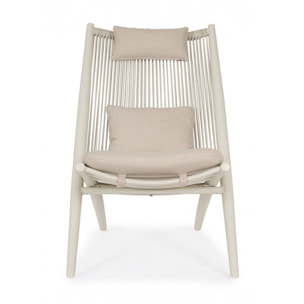 Set di 4 poltrone ALOHA in alluminio beige e intreccio di corda beige, con cuscini