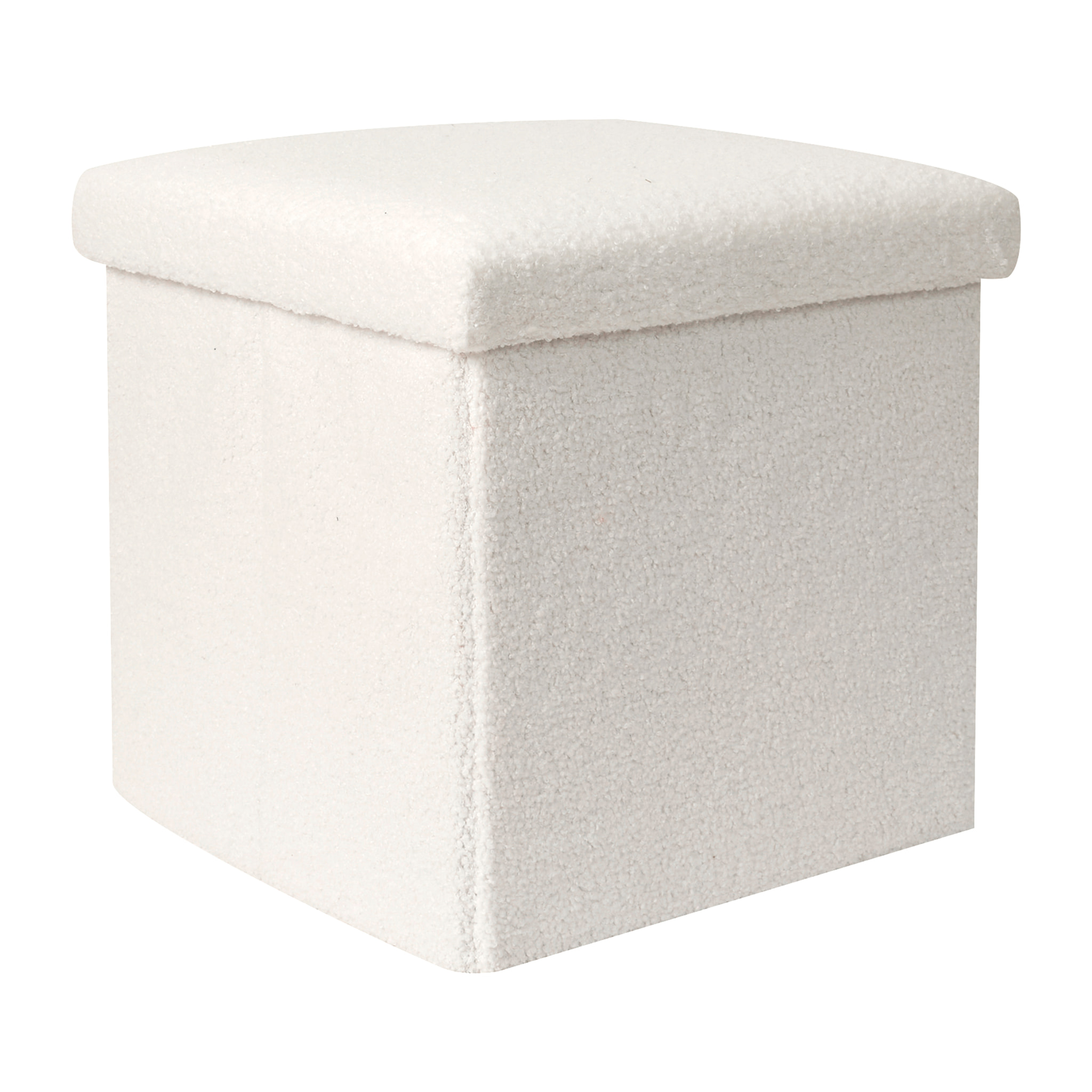 Coffre Pouf Pliable Bouclette Blanc - Lot de 4