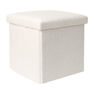 Coffre Pouf Pliable Bouclette Blanc - Lot de 4
