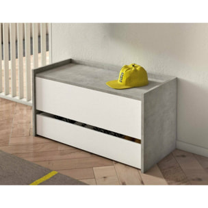 Cassapanca Lantana, Mobile da ingresso moderno con scarpiera, Cassapanca baule con due contenitori, 100% Made in Italy, Cm 90x40h46, Bianco e Cemento