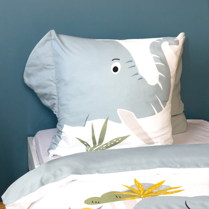Parure de lit microfibre réversible imprimé éléphant 1 place 140x200cm MARCEAU