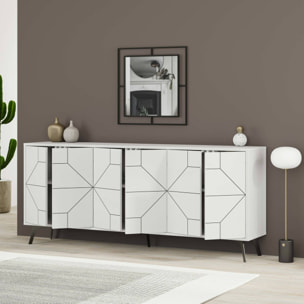 Credenza Dlabrocc, Buffet da soggiorno, Madia da salotto, Dispensa da cucina, 184x35h77 cm, Bianco