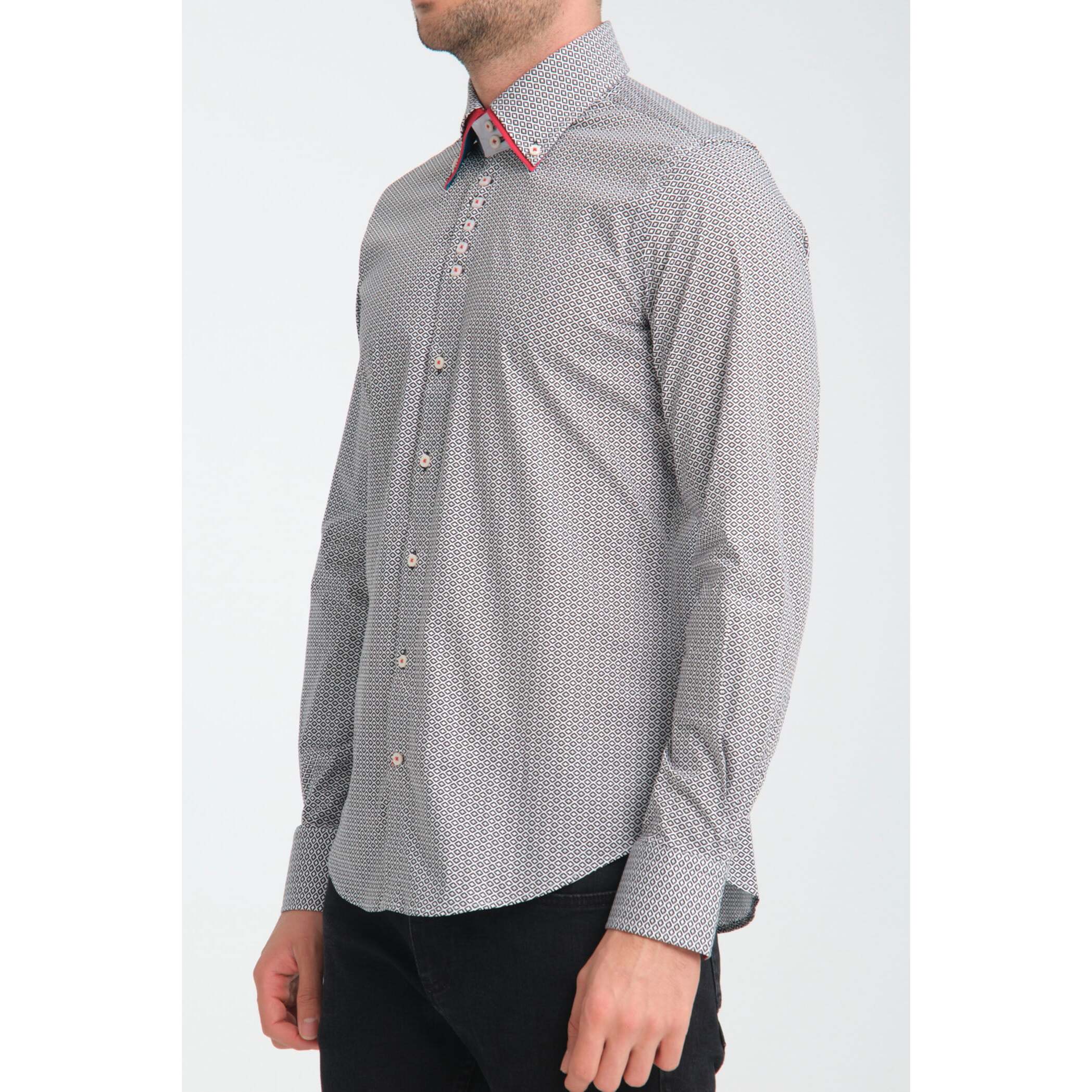 Camicia Uomo 2 Bottoni Button Down 7bottoni Doppio Coll Popeline Stretch Stampato Bianco/Nero