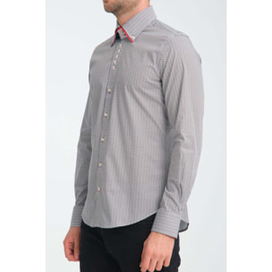 Camicia Uomo 2 Bottoni Button Down 7bottoni Doppio Coll Popeline Stretch Stampato Bianco/Nero