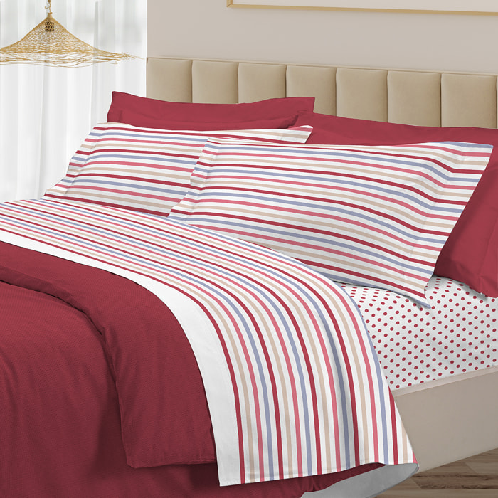 Completo letto riga dots rosso 100% cotone