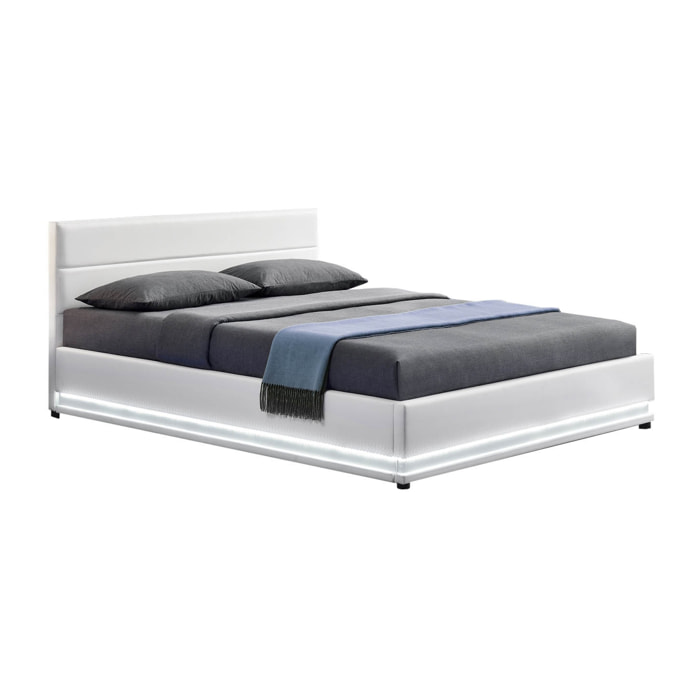 Lit coffre avec led 140 x 190 cm blanc ALICANTE