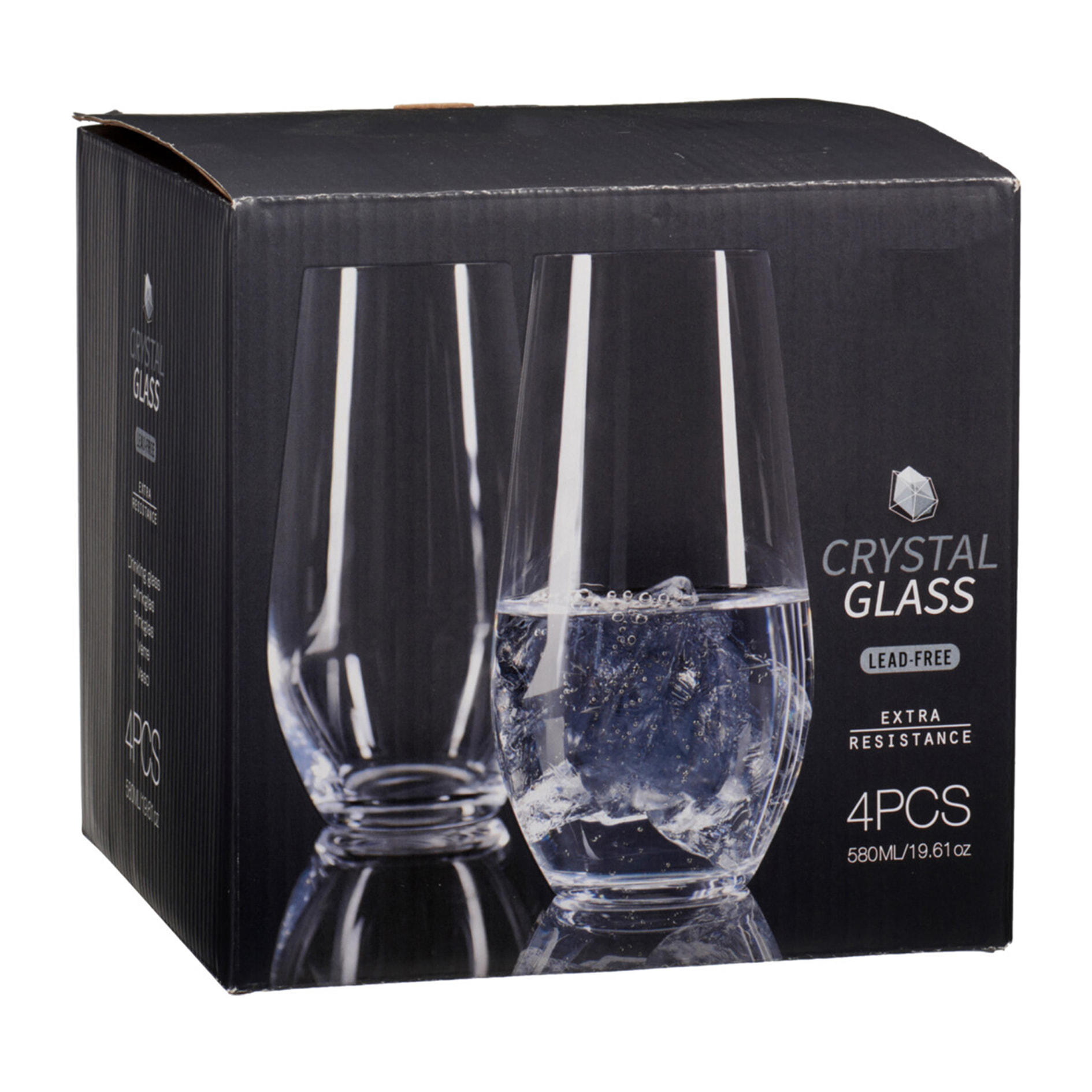 Juego de 4 vasos de cristal transparente con diseño de rayas en relieve de 580 ml