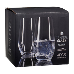 Juego de 4 vasos de cristal transparente con diseño de rayas en relieve de 580 ml