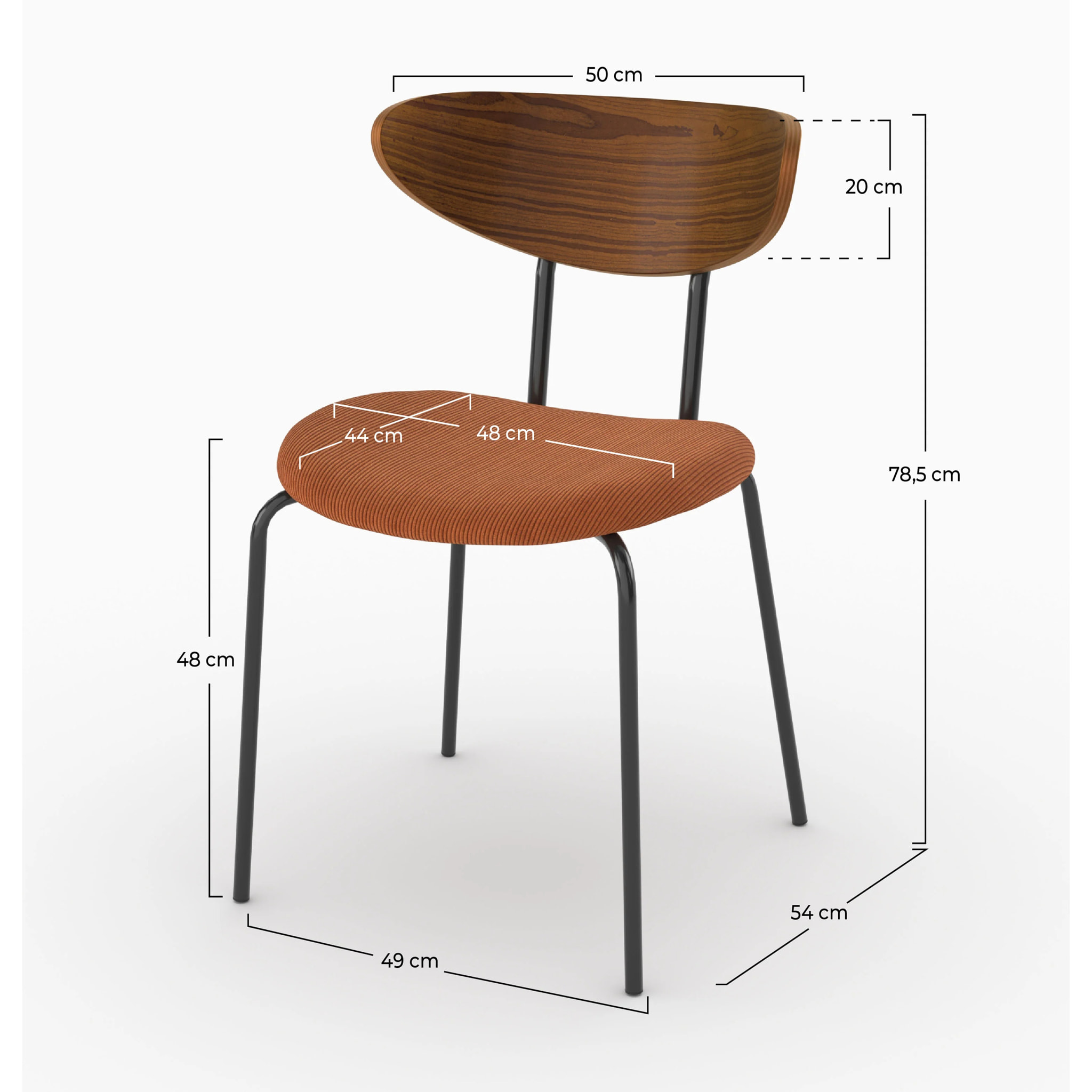 Lot de 2 chaises en velours côtelé terracotta et dossier en bois - Jade
