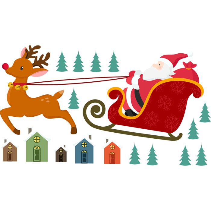 Sticker Noël le Père Noël en plein vol - Autocollants stickers adhésifs noël - décoration fêtes