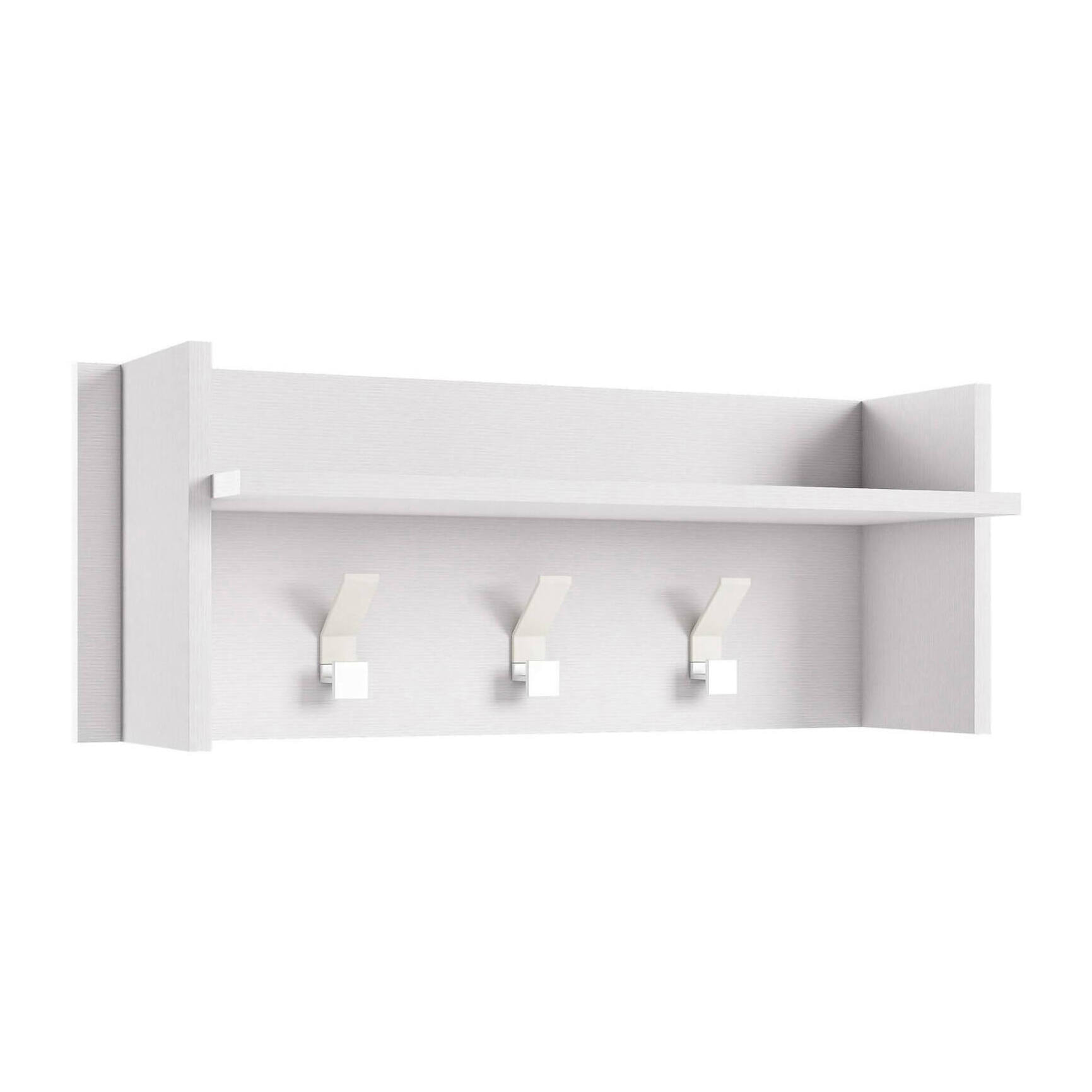 Mobile da ingresso Angry, Mobile appendiabiti con 3 ganci, Mensola portaoggetti da ingresso, 100% Made in Italy, 90x29h34 cm, Bianco