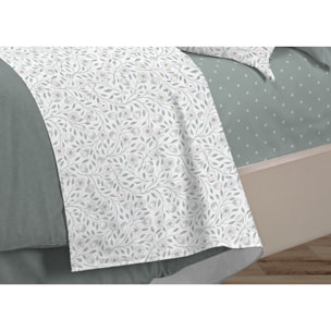 Completo Lenzuola Linea 3027 In Percalle Fantasia Floreale Disegno Melody Verde