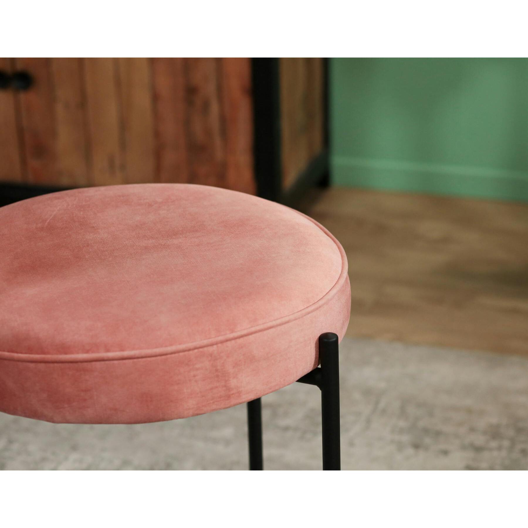 Tabouret de bar design en velours rose pâle FLORENCE (lot 2)