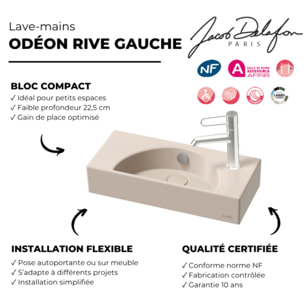 Lave-mains compact 50 cm Odéon Rive Gauche 1 trou de robinetterie à droite lin satiné