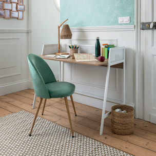 Chaise "Slano" - vert céladon - velours - pieds métal imitation hêtre