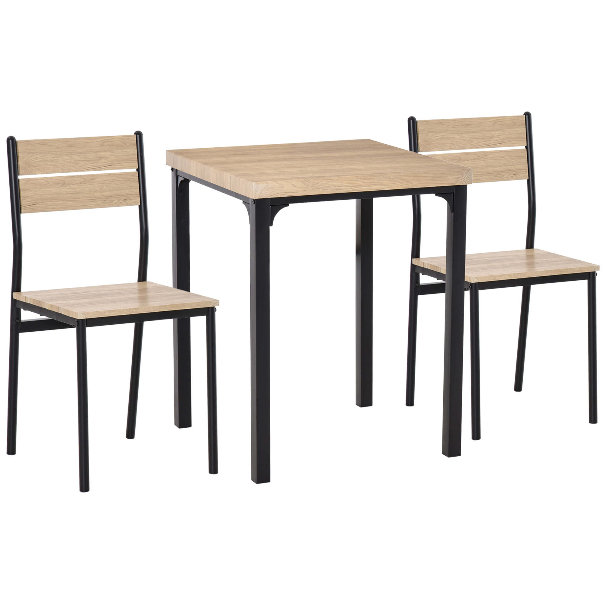 Table avec 2 chaises style industriel acier noir MDF coloris bois de chêne