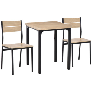 Table avec 2 chaises style industriel acier noir MDF coloris bois de chêne