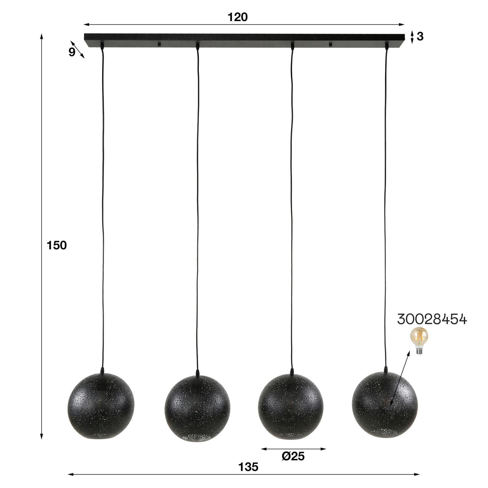 Suspension de table 4 globes métalliques ajourés RALF