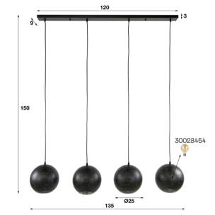 Suspension de table 4 globes métalliques ajourés RALF