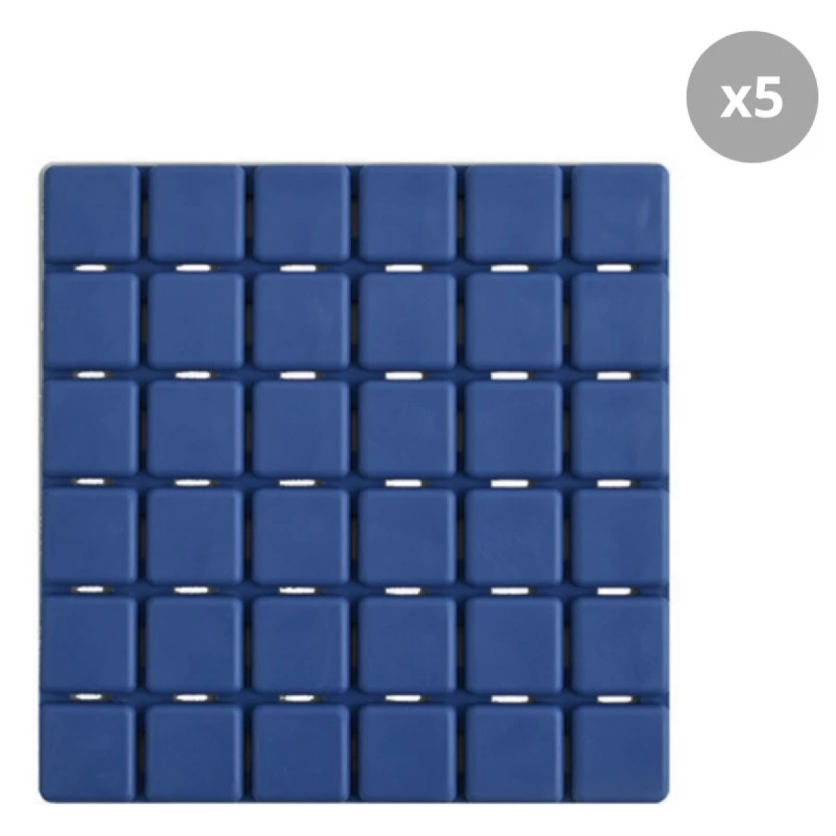 Lot de 5 Tapis antidérapants de douche ou baignoire Caoutchouc QUADRO 13x13cm Bleu Foncé MSV