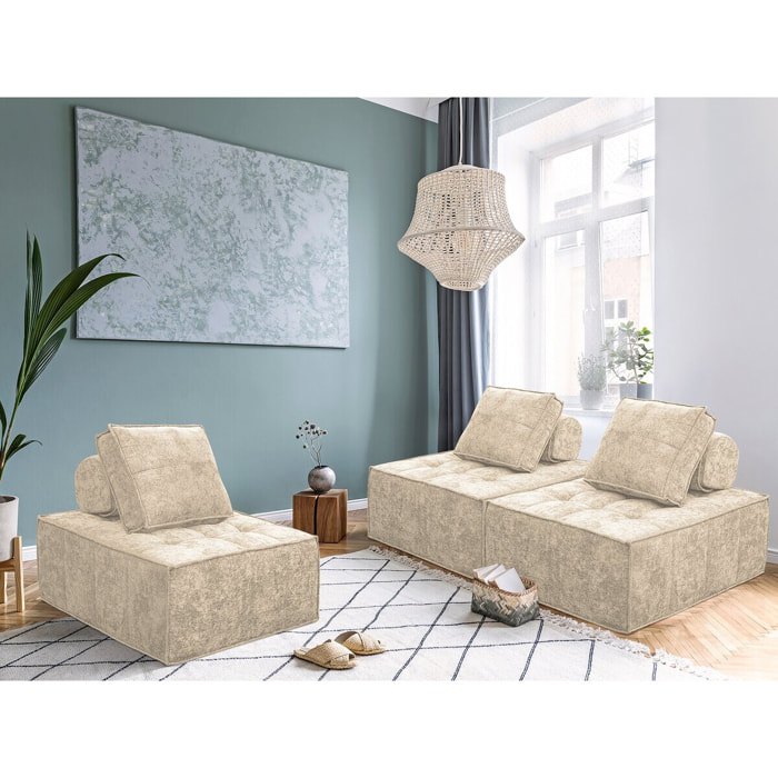 Lot de 3 chauffeuses pour canapé modulables en tissu texturé "Velluto" - Beige