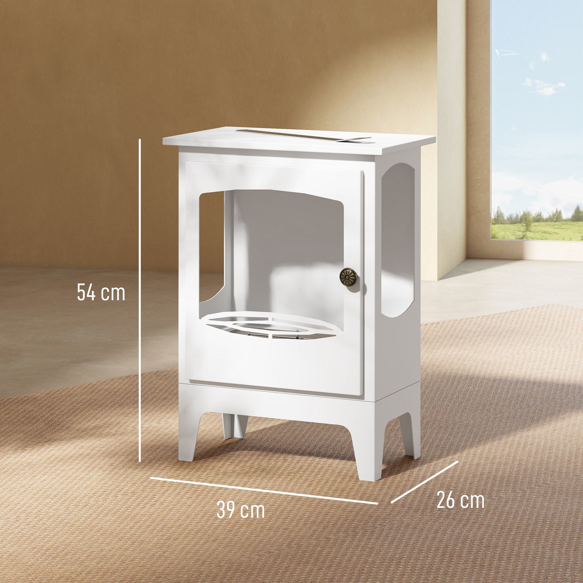 Chimenea de Bioetanol de Pie Estufa de Bioetanol con Tanque de 1,2 L Apagallamas de Acero Inoxidable Tiempo de Combustión 3H para Interiores 20-25 m² 39x26x54 cm Blanco