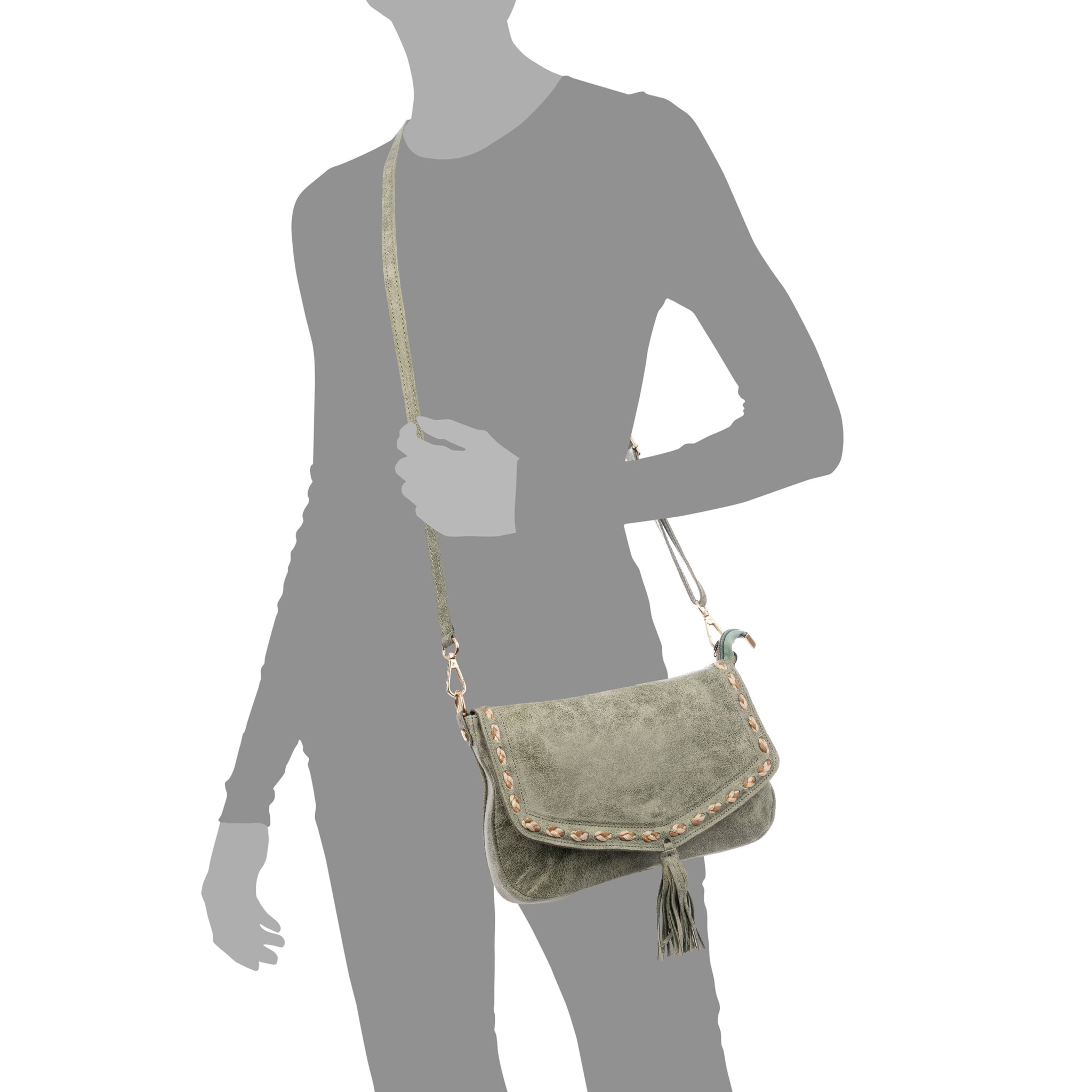 Belmonte Bolso bandolera Mujer. Piel auténtica Gamuza Lavado a la Piedra