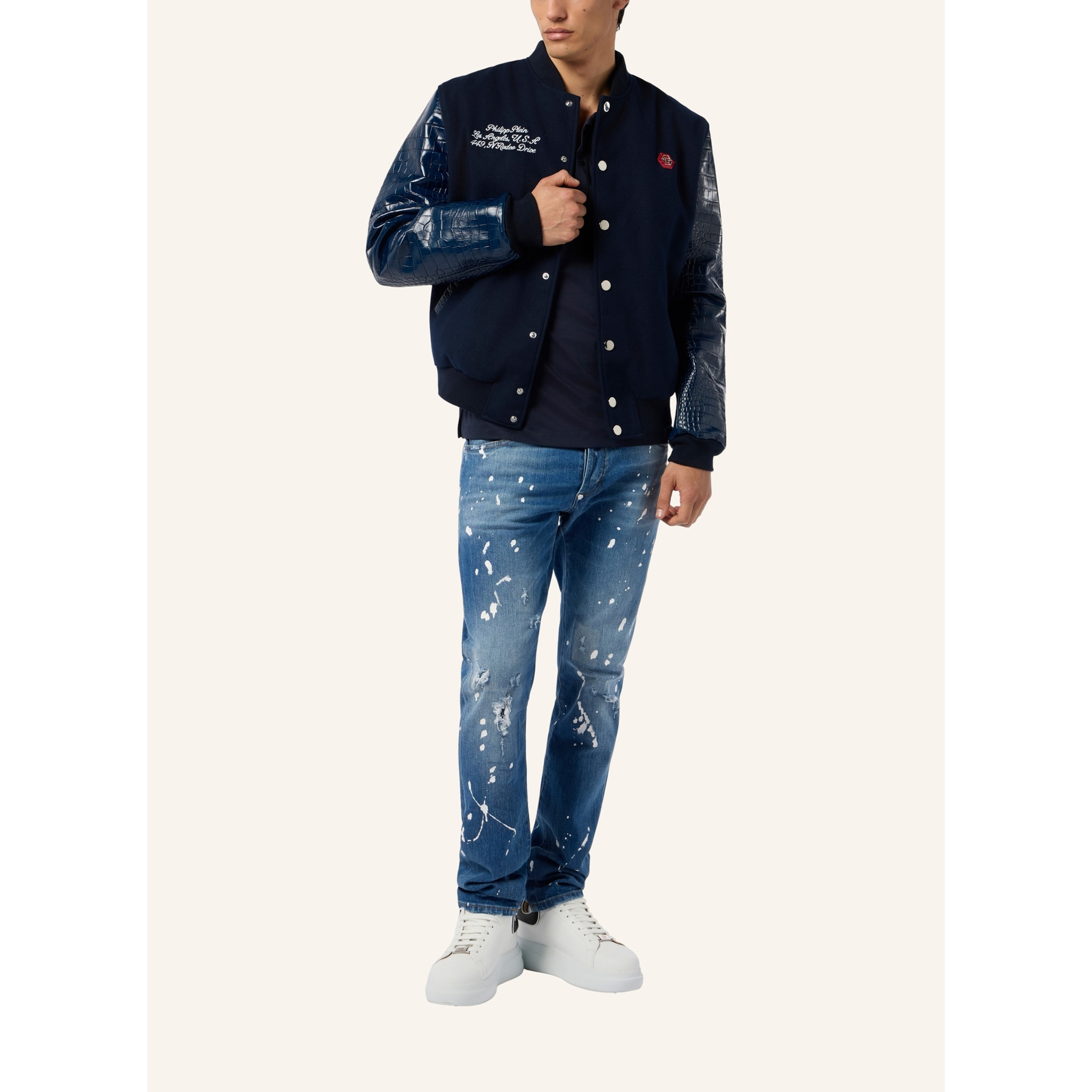 PHILIPP PLEIN Varsity Bomber Cocco Sleeves Los Angeles
