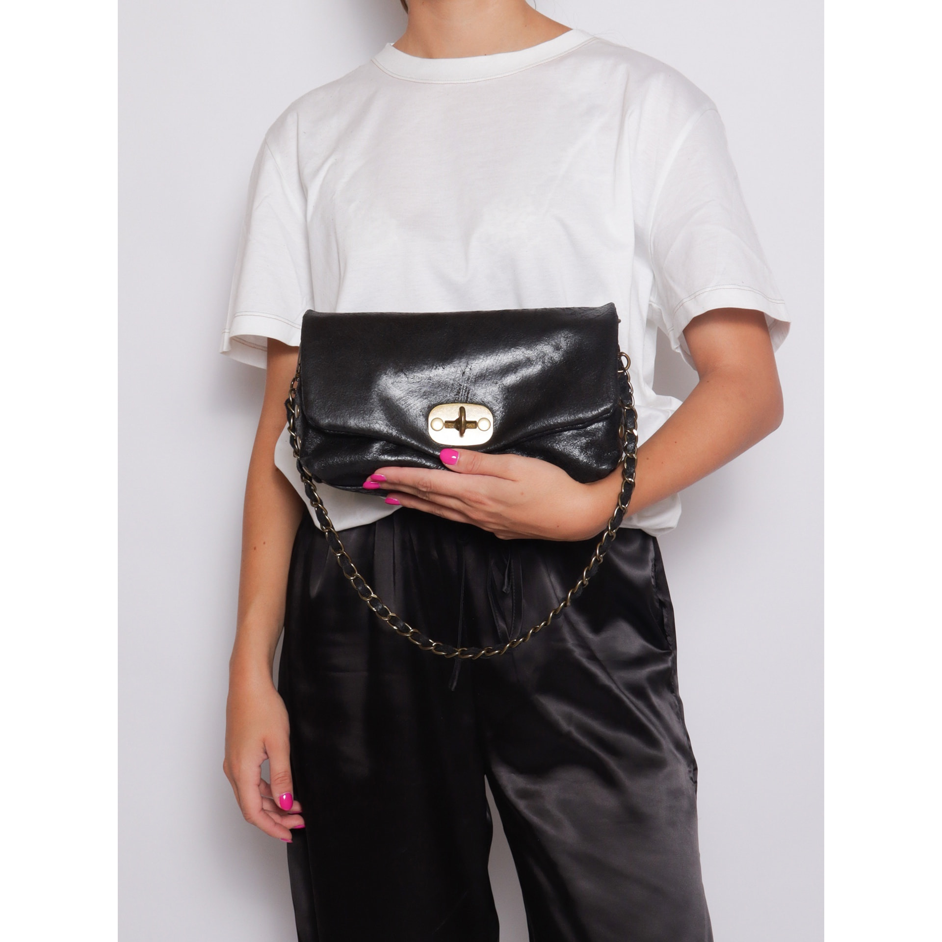 Borsa a tracolla da donna Made in Italy - Modello Floralia Lux - Pelle scamosciata - 25.0 x 15.0 x 11.0 cm