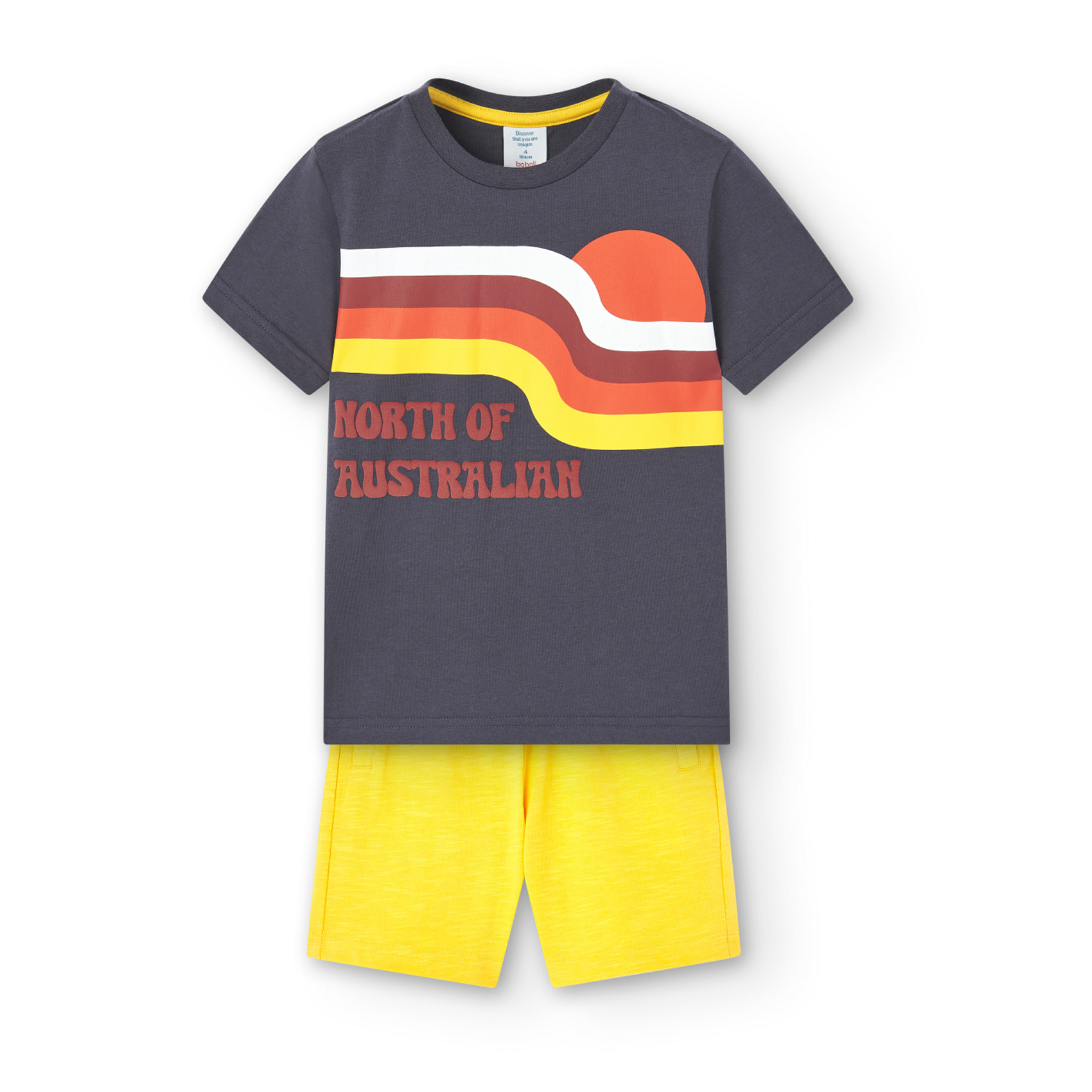 Conjunto niño, algodón, estampado, gris oscuro, mangas