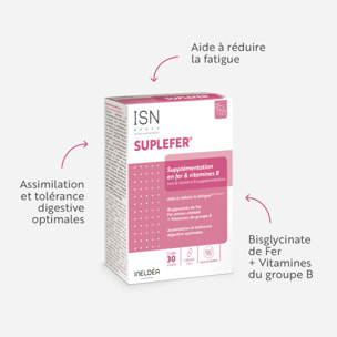 ISN - Suplefer - Aide à réduire la fatigue - Riche en Fer et Vitamines du groupe B - Fer microencapsulé plus biodisponible - Cure 30 jours