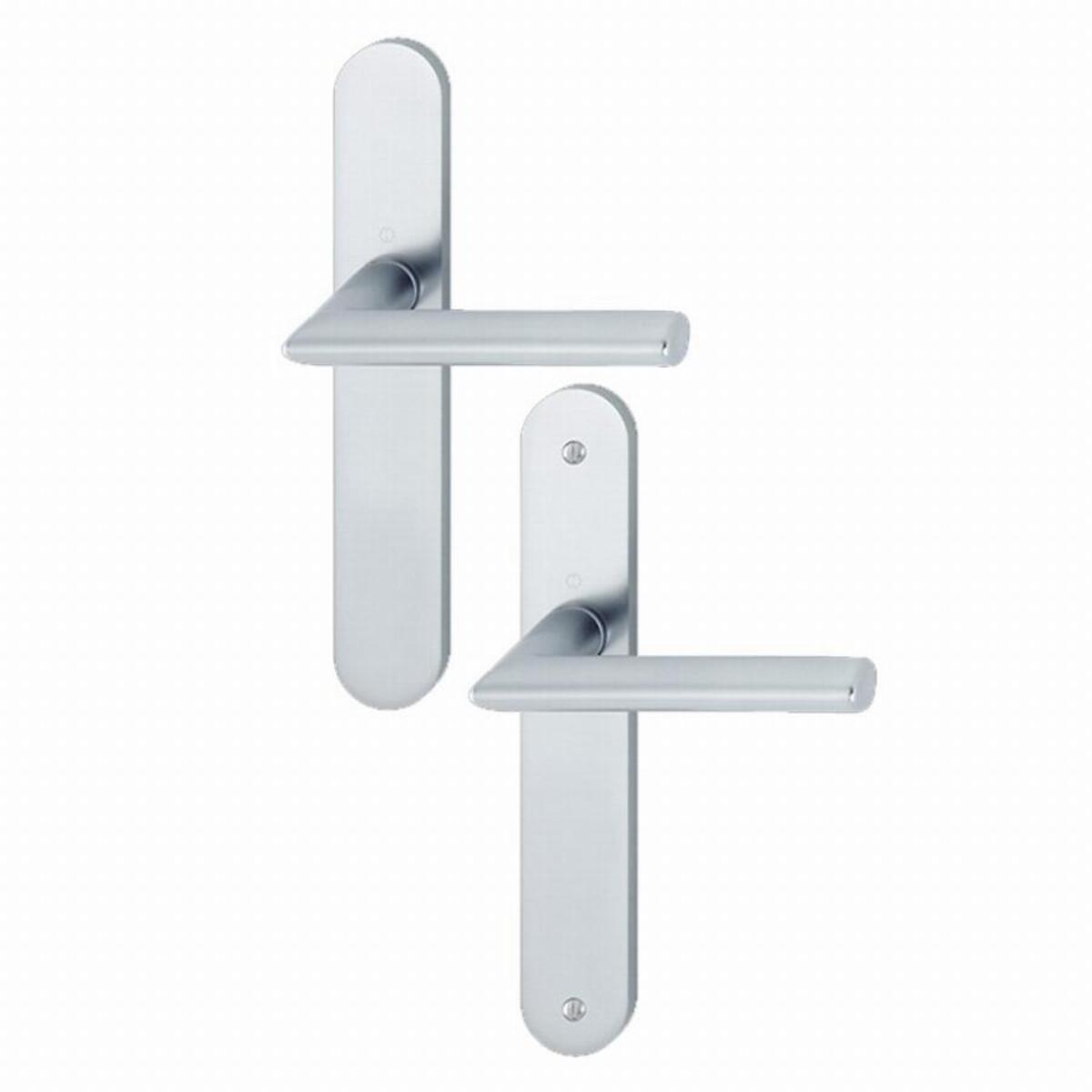 Paire de béquilles sur grande plaque Stockholm HOPPE 1140/300M Argent Alu - Bec de cane - 3303146