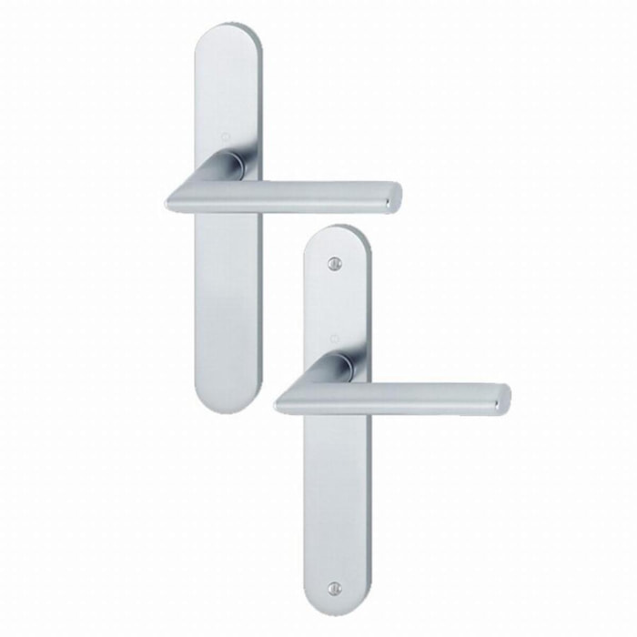 Paire de béquilles sur grande plaque Stockholm HOPPE 1140/300M Argent Alu - Bec de cane - 3303146