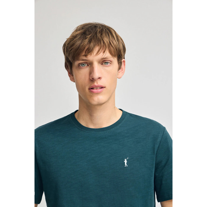 Maglietta blu in cotone flammé con ricamo Rigby Go