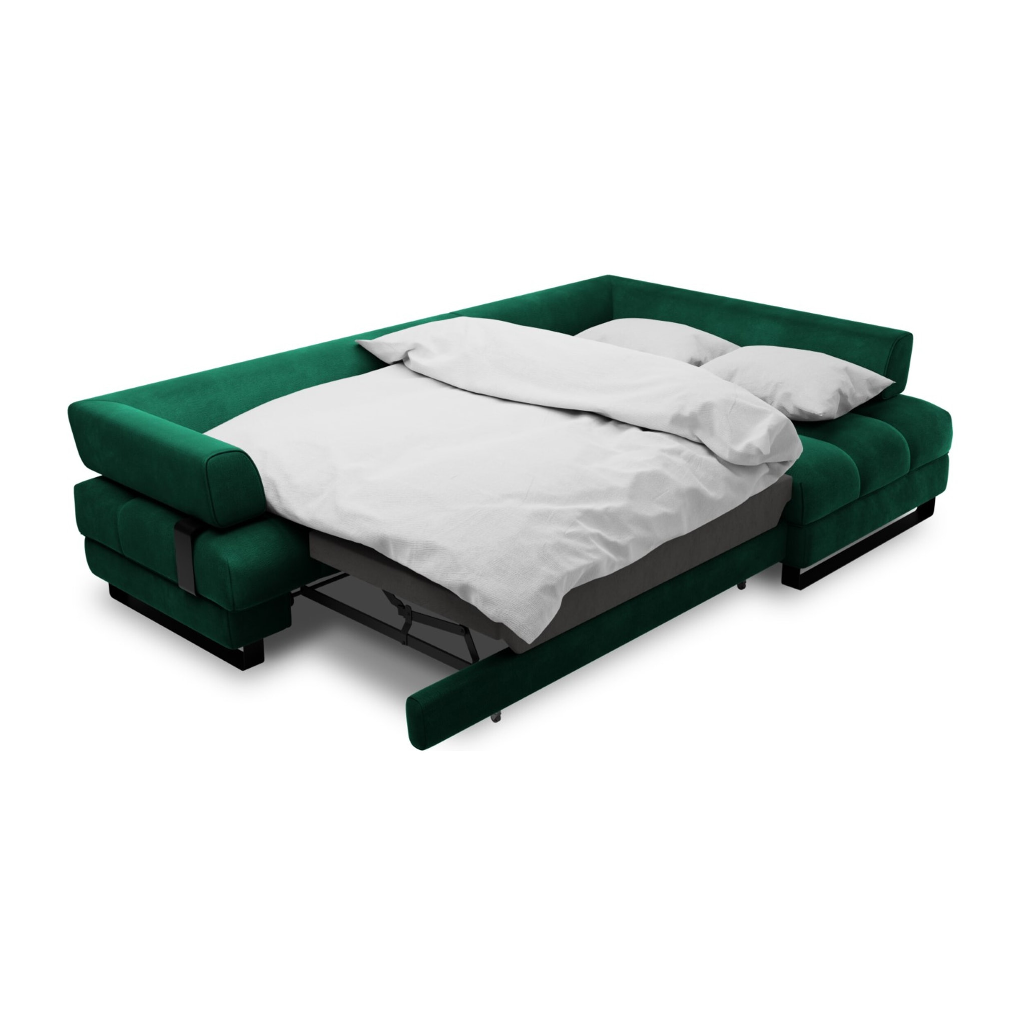 Canapé d'angle droit convertible avec coffre de rangement "Clinton" 5 places en velours vert bouteille