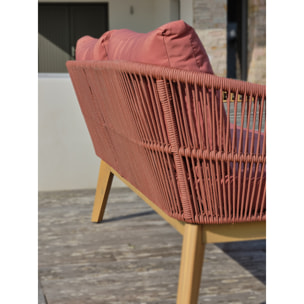 BAHIA - Salon bas de jardin 4 pl en bois d'acacia et corde tissée, terracotta