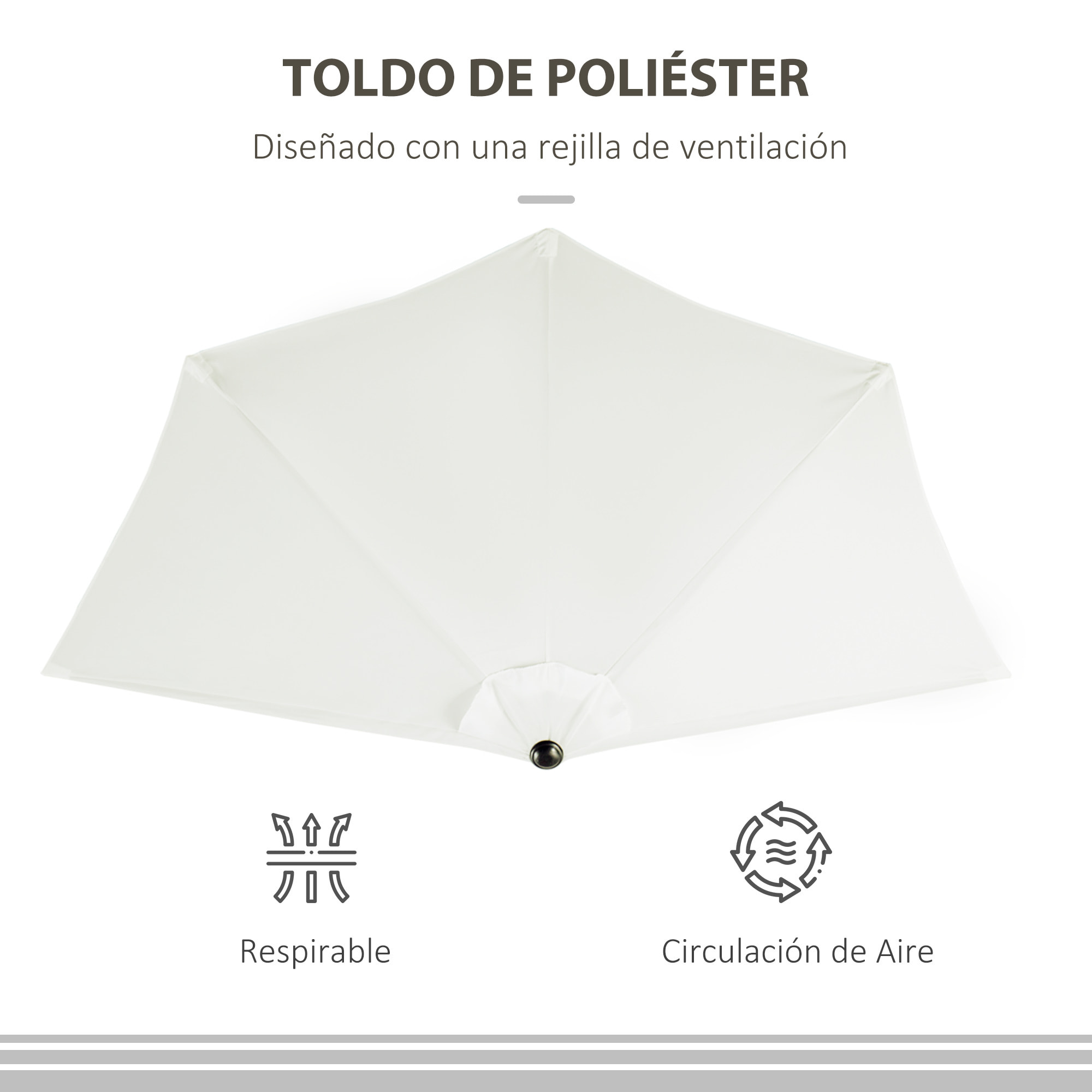 Sombrilla 269x138x236 cm Parasol de Jardín con Manivela y Forma Semicircular para Exterior Terraza Patio Piscina Crema