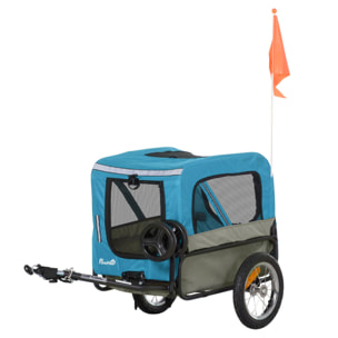 Remolque de Bicicleta para Perros 2 en 1 con Mango Extraíble 129x55,5x92 cm Azul