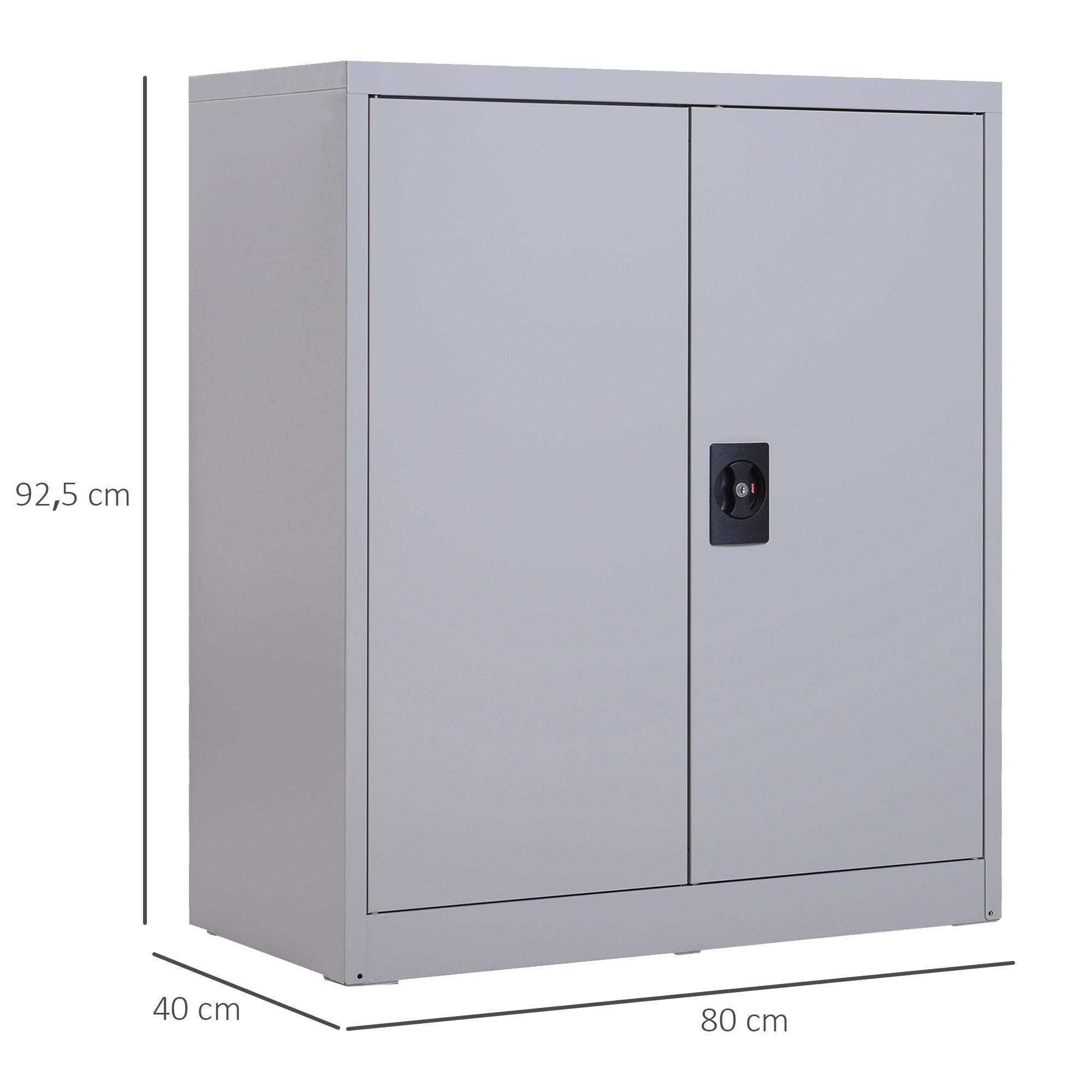 Armario Archivador Metálico, Archivador de Oficina, con 2 Puertas, Cerradura, Estante Ajustable, Armario Metálico para Sala de Estar, Estudio, 80x40x92,5 cm, Gris