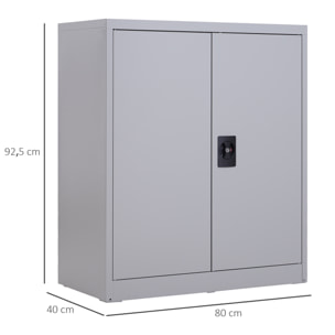 Armario Archivador Metálico, Archivador de Oficina, con 2 Puertas, Cerradura, Estante Ajustable, Armario Metálico para Sala de Estar, Estudio, 80x40x92,5 cm, Gris