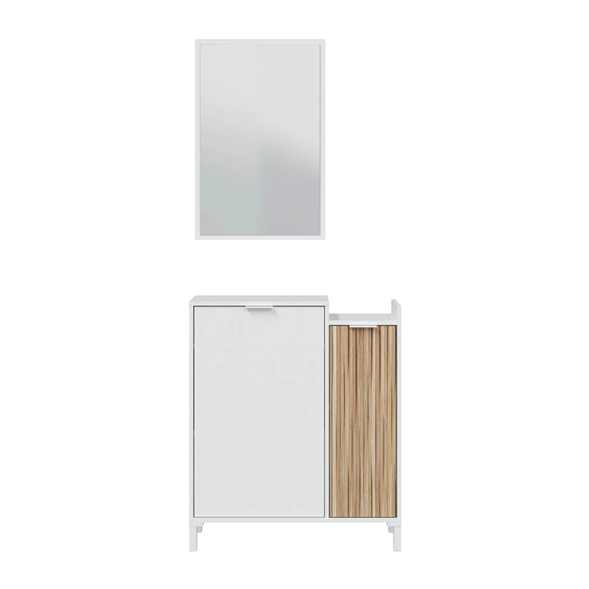 Mobile Da Ingresso Corridoio Con Specchio Set Casa Salvaspazio Entratina Ripiani Per Scarpe Chiavi Accessori Design Moderno 91x77x24 Cm Bianco Rovere