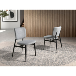 Silla Angel Cerdá con asiento y respaldo tapizados en tela en gris claro patas de acero inoxidable en epoxi negro 48x60x83cm